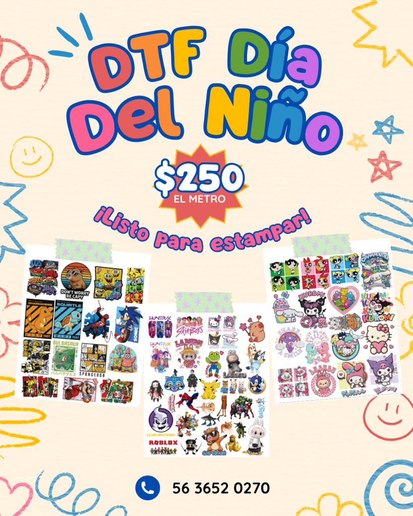 dtf textil personajes animados dia del niño 