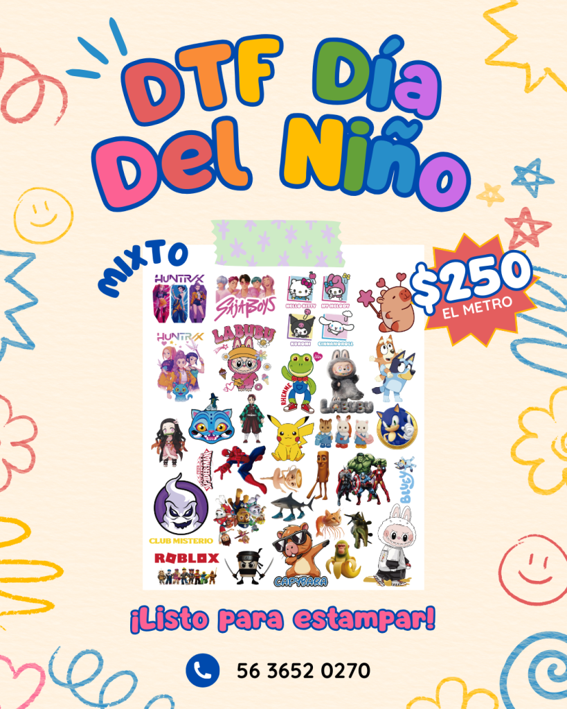 dtf textil personajes animados dia del niño 