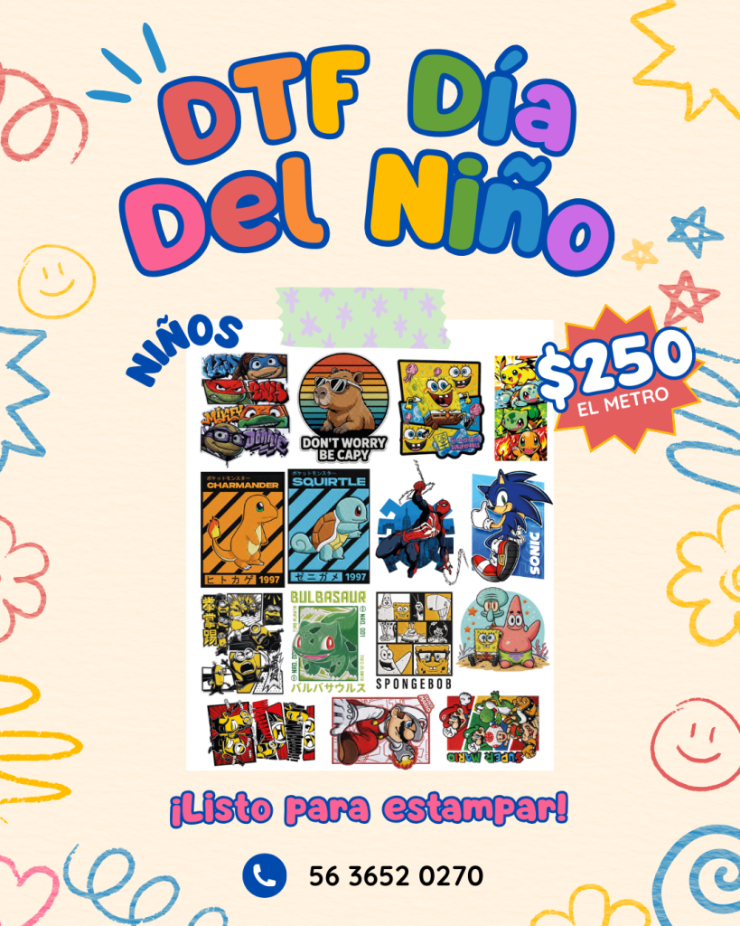 dtf textil personajes animados dia del niño 